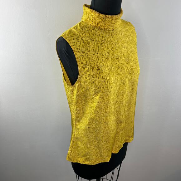 VINTAGE Cathy Hardwick Yellow Black 8 Blouse Polka Dot Silk Collar Back Button - Picture 6 of 7